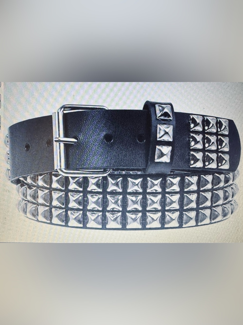 Snap On Three Row - Black Metal Silver Studded Full Grain 32" Cowhide Belt